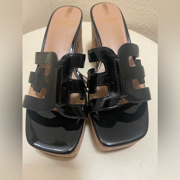 Sam Edelman Square Dev PU Upper Sandal Logo Strap Platform Women 7.5 NWOB - Picture 1 of 6